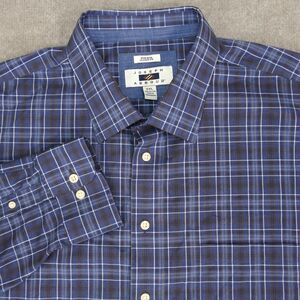 Joseph Abboud Shirt Mens 2XL Classic Fit Blue Brown Plaid Button Up Long Sleeve